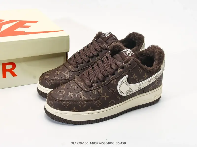 #加绒 耐克 Nike Air Force 1 "路易威登联名加绒" 空军一号含气垫 低帮百搭厚底增高休闲运动板鞋 XL1979-136 #14837965834003